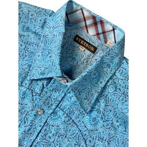 Stetson NWT Shirt Men 2XL Pearl Snap Button Up Floral AOP Long Sleeve Western